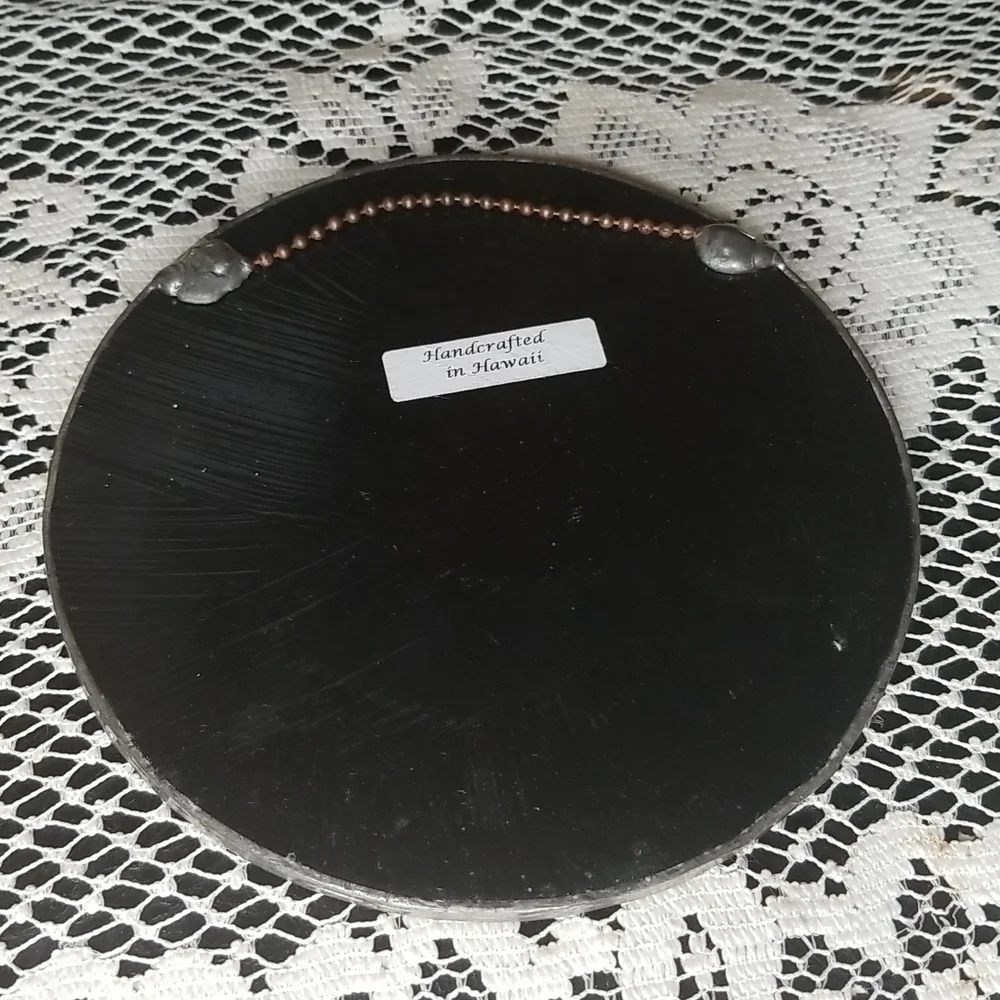 Vintage Handcrafted in Hawaii Mirror Trimmed with Pressed Flowers